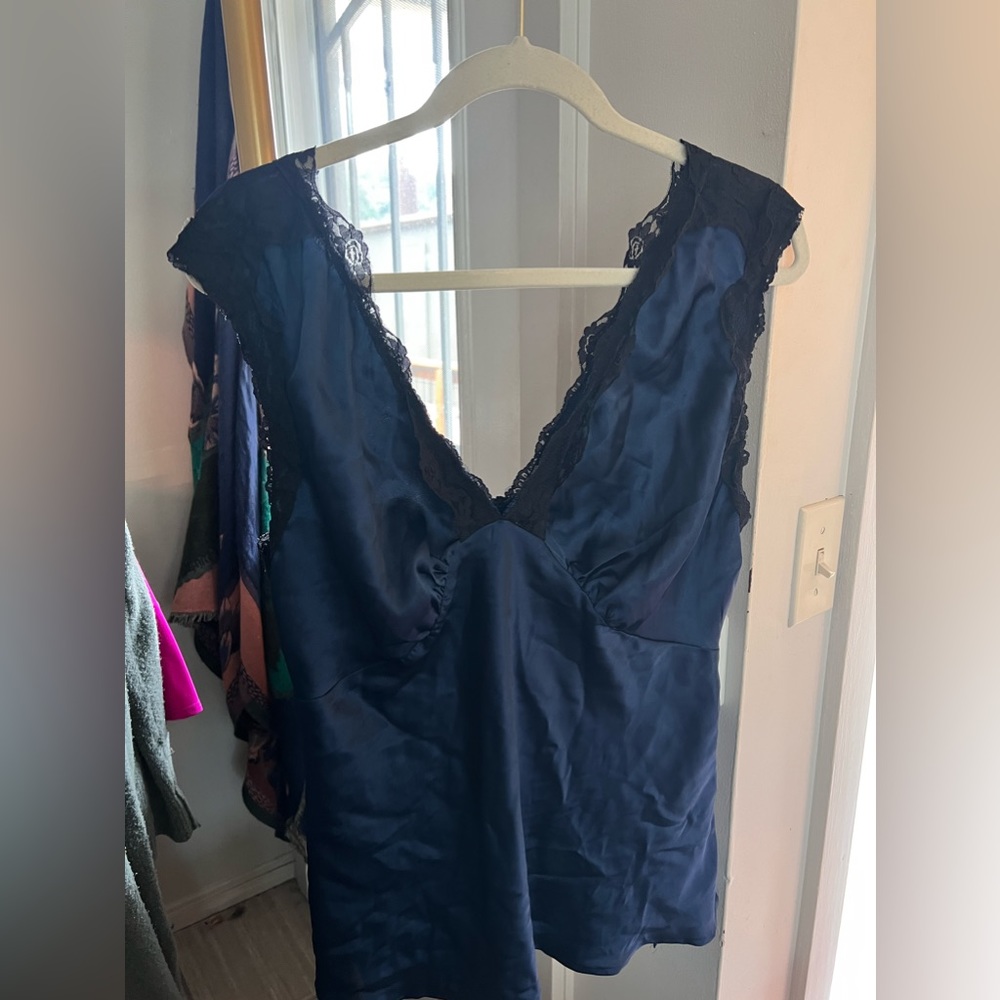 Lace & Silk tank - Navy & Black